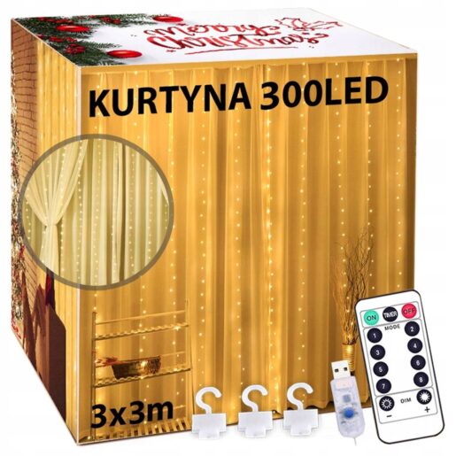 Kurtyna świetlna LED z pilotem 300x300 cm